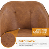 Yaheetech Faux Leather Desk Chair, Makeup Vanity Chair with Adjustable Tilt Angle, Swivel Office Chair Upholstered Armchair Study Chair for Bedroom and Makeup Room Retro Brown Yaheetech