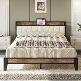 LIKIMIO Queen Bed Frame, Storage Headboard with Charging Station, Solid and Stable, Noise Free, No Box Spring Needed, Easy Assembly (Walnut and Beige) LIKIMIO