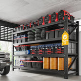 Fesbos 9000LBS Metal Steel Storage Shelves - 75" W Black 4 Tier Heavy Duty Rack Commercial Industrial Shelving with Adjustable Shelf for Basement Garage Warehouse - 75" W x 24" D x 70" H Fesbos