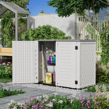 Mrosaa Outdoor Patio Storage Shed,Waterproof Horizontal Outdoor Storage Cabinet for Garbage Cans,Tools and Lawnmower Lockable(34 Cu.ft-Warm-White) Mrosaa