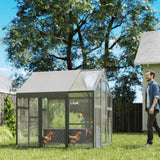 PawHut Large Chicken Run, Wooden Chicken Coop with Waterproof & Anti-UV Cover, Split Door, 2 Nesting Boxes, 2 Roosting Bars, Walk-in Chicken Pen for 6-8 Chickens, for Backyard, Farm, 5.5' x 6' x 6' PawHut