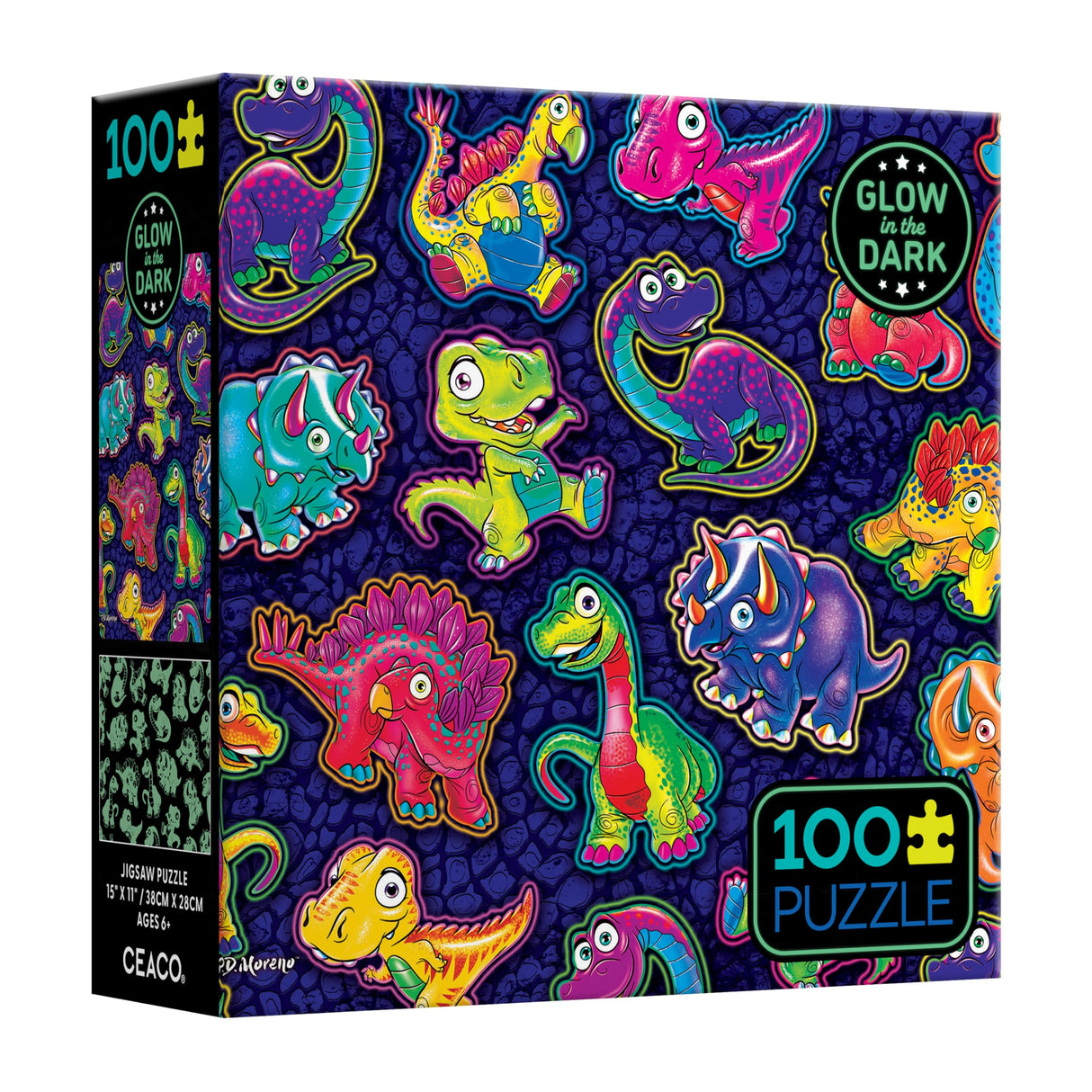 Ceaco - Glow in The Dark - Dinosaur Sticker Collage - 100 Piece Jigsaw Puzzle Ceaco