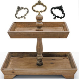 Felt Creative Home Goods Rustic Wood Two Tiered Tray Rectangle 2 Tier Serving Tray for Coffee Bar, Kitchen Counter, Dining Room Table, Cupcake Stand, Holiday and Farmhouse Decor (Rustic Brown) Felt Creative Home Goods
