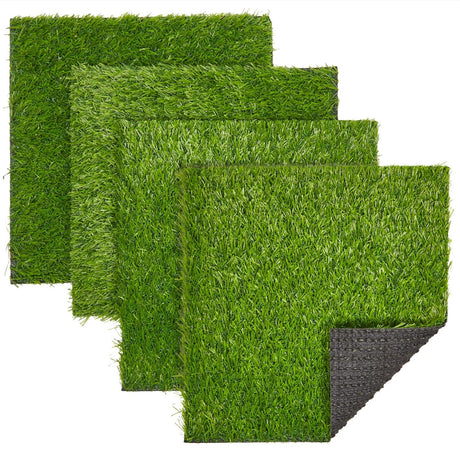 Juvale 4-Pack Non-Slip Artificial Grass Tiles for Indoor & Outdoor Use | 12x12-0.25 in Thick Mats | Easy to Clean & Durable, Soft Like Natural Lawn | Safe for Kids & Pets | Patio, Floor & Wall Decor Juvale