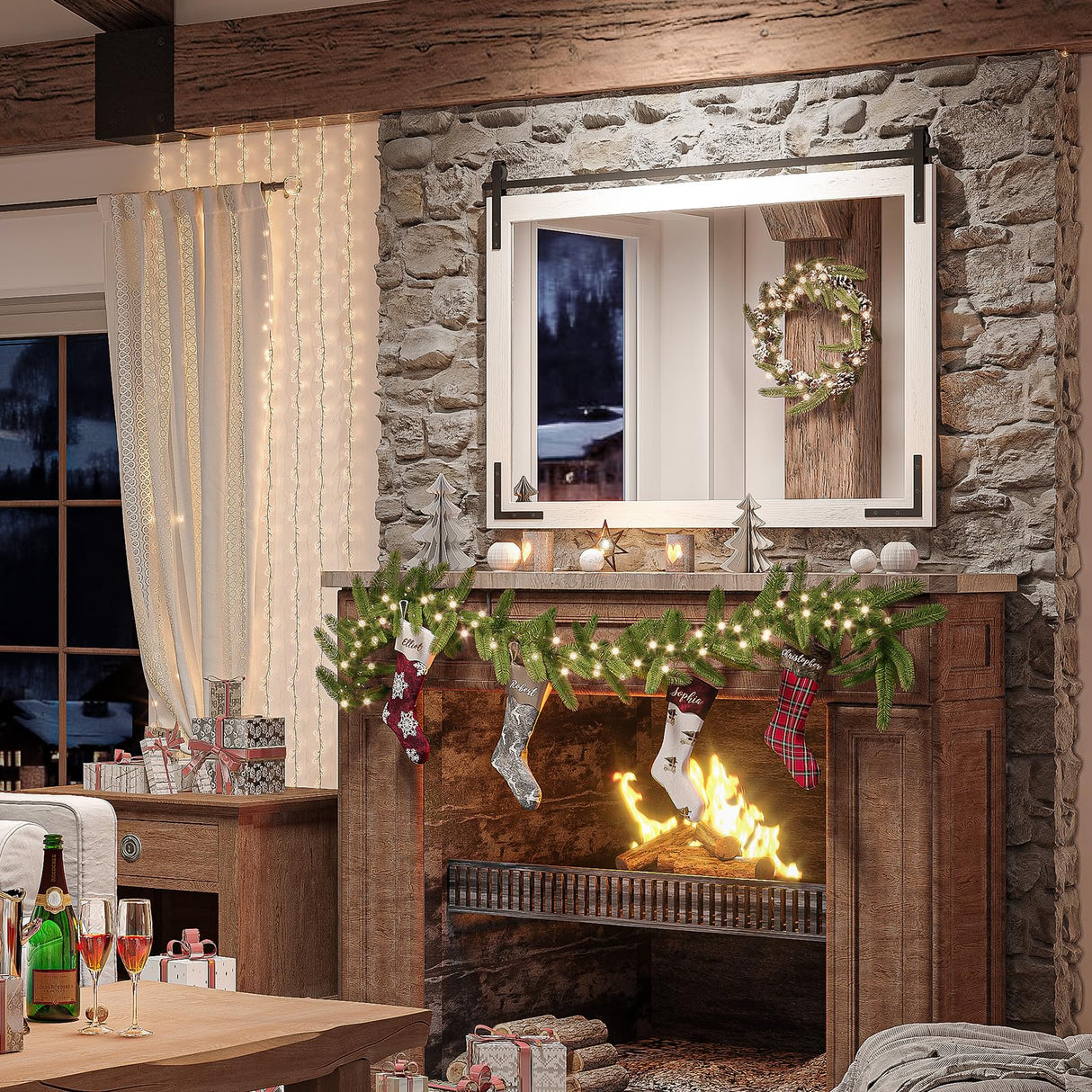 Mestikits Farmhouse Mirror 41x26 Inch, White Rustic Bathroom Mirror, Vanity Wood Framed Rectangular Wall Decor Mirrors for Entryway, Living Room, Bedroom Mestikits