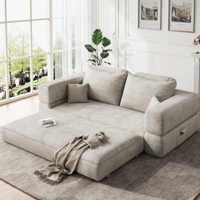 Jocoevol 75'' Queen Folding Convertible Sofa Bed with Large Pillow, 4-in-1 Floor Foldable Futon Sofa Bed, Chenille Boneless Mattress Couch, Floor Sleeper Sofa Chair Bed for Living Room/Bedroom, Beige