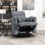 Lexicon Modern Swivel Glider Recliner Chair, Nursery Glider, Corduroy Fabric Upholstery Recliner with 2 Lumbar Pillows, Manual Reclining Sofa Chair for Living Room/Office/Apartment, Grey Lexicon
