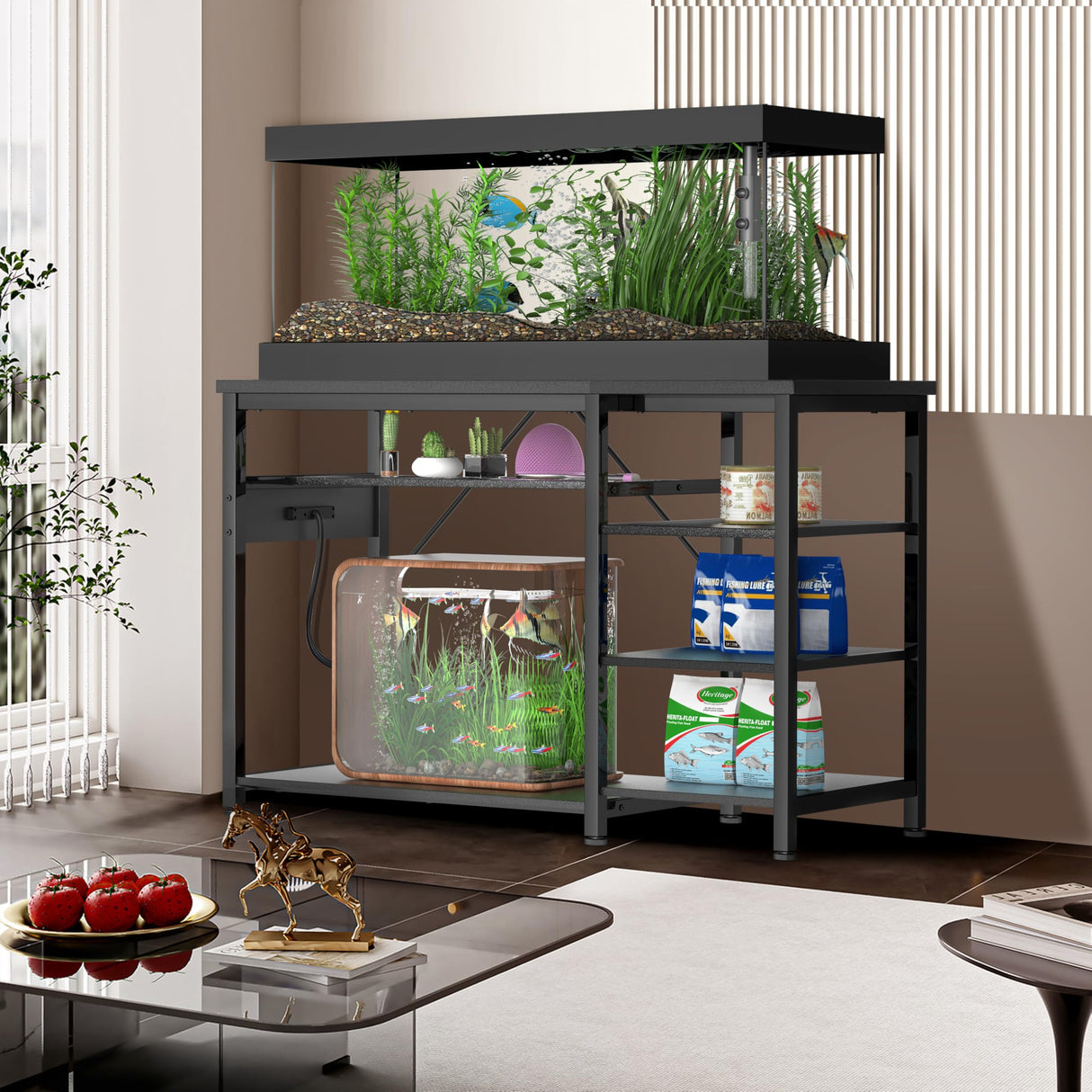 30-40 Gallon Aquarium Stand: Heavy Duty With Power Outlets and Cabinet for Tank Accessories Storage - Metal Frame, 1000LBS Capacity, Suitable for Fish & Reptile Terrariums Keelian