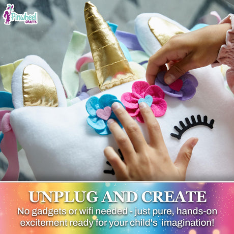 Pinwheel Crafts Unicorn Pillow Kit - DIY Arts and Crafts for Kids Ages 6 7 8-12+ Years, No Sewing Kit for Kids, Unicorn Purple Pillow Craft Kits for Birthday, Christmas Gifts for Girls Pinwheel Crafts