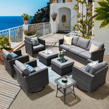 ovios Patio Furniture Set, 8 Piece Outdoor Wicker Sofa with Swivel Rocking Chairs and Comfy Cushions, High Back Rattan Couch Conversation Set, Dark Grey ovios