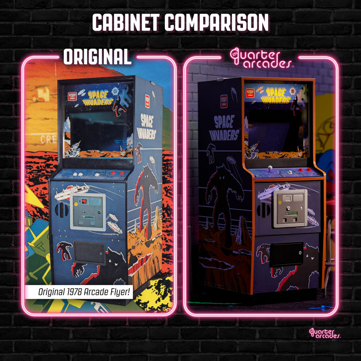 Numskull Quarter Arcades Space Invaders Collector's Edition Mini Arcade - 1/4 Scale Authentic Wooden Replica, Original ROM, Rechargeable Battery & 3W Speakers for Retro Enthusiasts quarter arcades