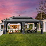 Domi 14x20FT Outdoor Gazebo, Hardtop Gazebo with Galvanized Steel Double Roof, Metal Gazebos with Drainage System Patio Pergola for Patio Deck Backyard,Curtain and Netting,Gray domi outdoor living