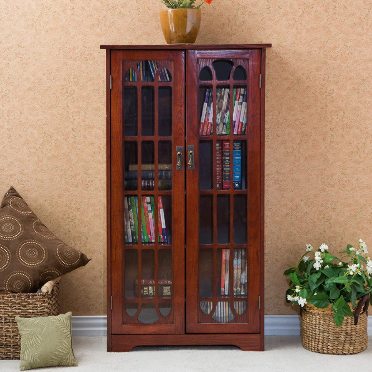 SEI Furniture Window Pane Storage Adjustable Shelves Display Cabinet, 47.75" H x 26.25" W x 9.5" D, Cherry SEI Furniture