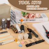 FUXAFU 50 Pcs Book Binding Kits, 13"x7.9" Inch Wooden Book Press，Books Binding Materials, with Bone Folder, Awl, Needles for DIY Bookbinding, BookRepair, Handmade Crafts FUXAFU