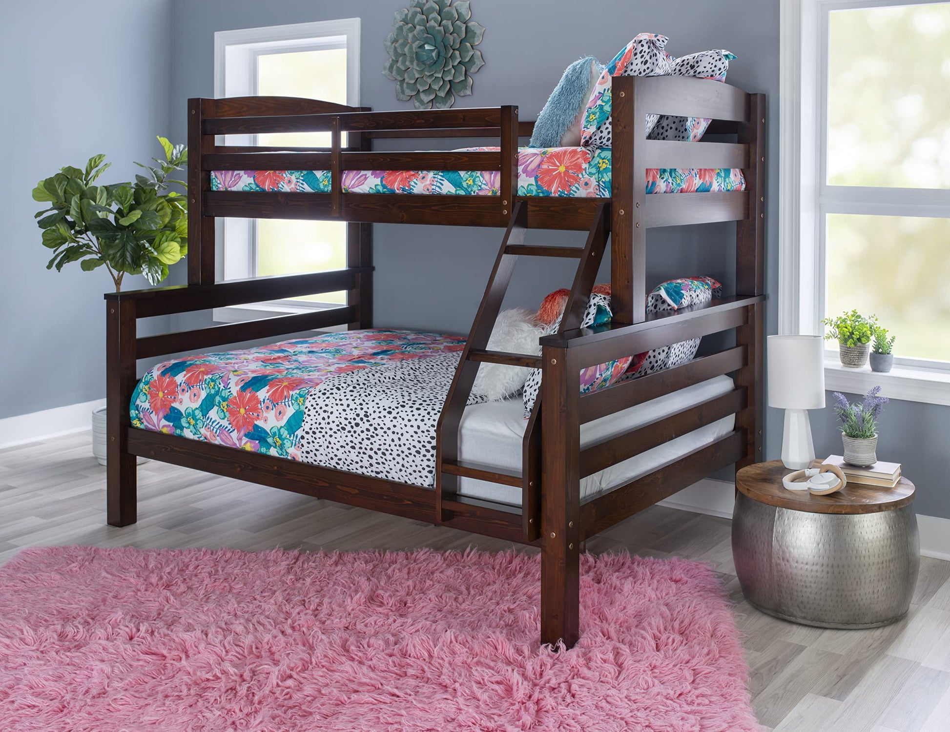 Powell Espresso Twin/Full Bunk Bed with Built-In Ladder and Detachable Design - WoodArtSupply