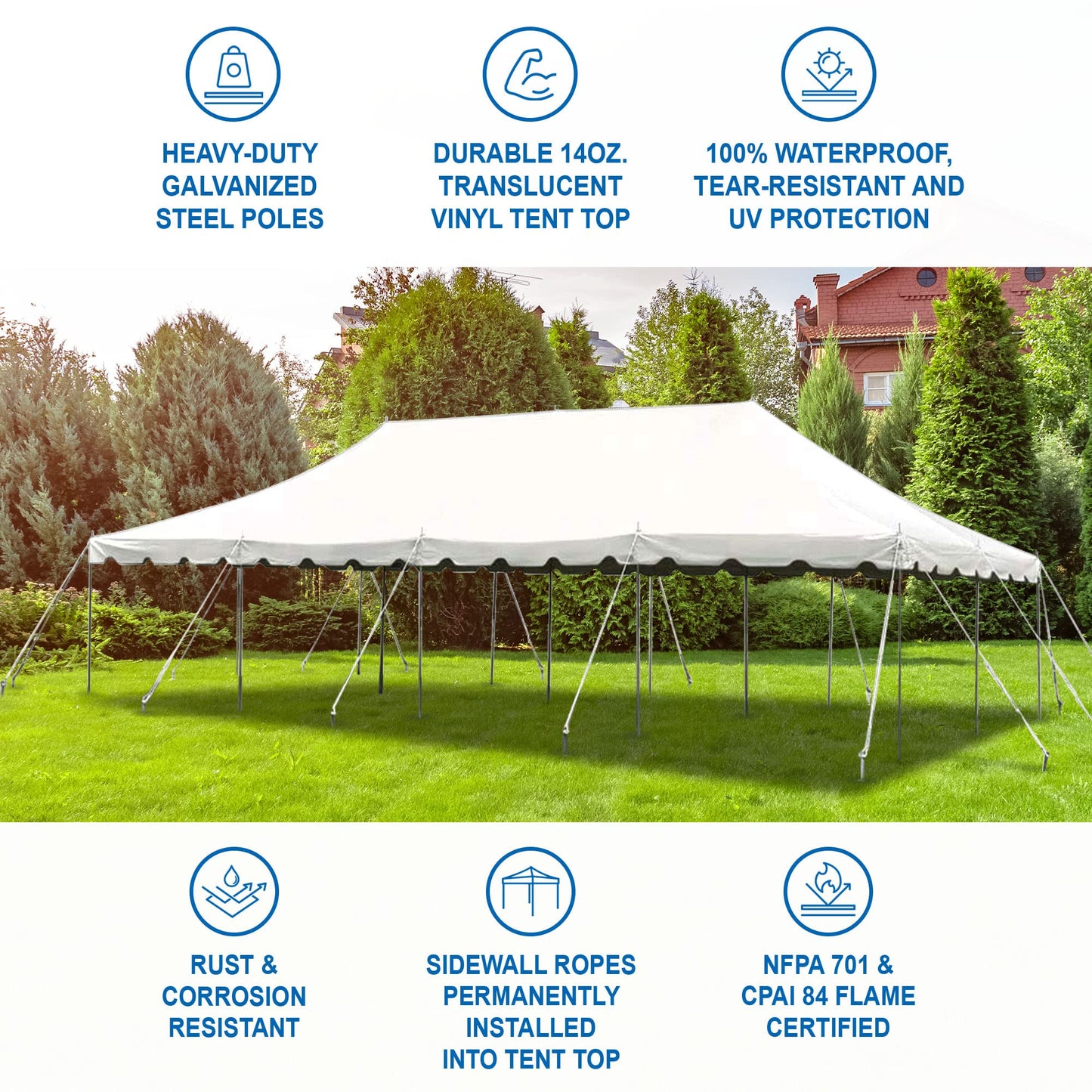 Party Tents Direct 20'x40' Canopy Tent, Weekender Canopy Pole Tent, Easy Up with Heavy Duty PVC White Top, 160 Person Capacity, Outdoor Canopies, Tents for Parties, Weddings & Events