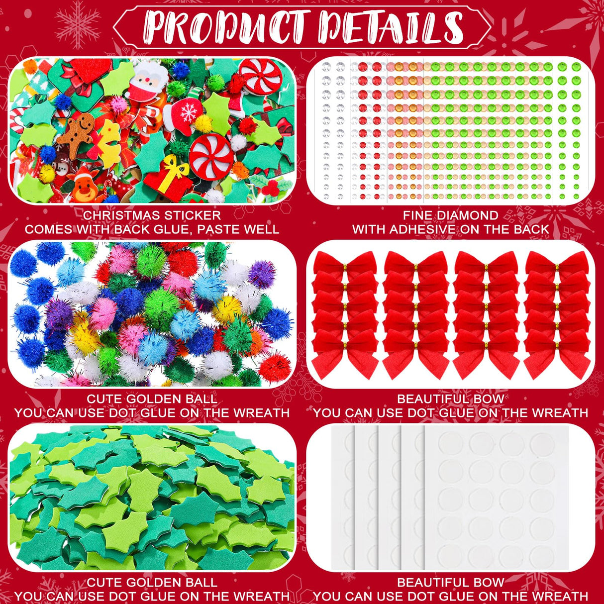 Moucuny 32 Sets DIY Christmas Crafts Kits Christmas Foam Wreath Craft Kits Snowman Santa Bows Sticker Christmas Wreath Ornaments Christmas Arts and Crafts for Christmas Tree Home Indoor Decoration Moucuny