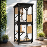 GIODIR 71" H Cat Catio Outdoor Cat Enclosure Window, 4 Tiers Cats Wooden House Cage on Wheels, Large Catios for Cats Indoor Patio with Waterproof Roof, Removable Floor and Scratching Post(Black) GIODIR