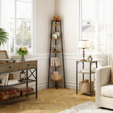 Hoctieon 5-Tier Rustic Brown Corner Shelf - Industrial Ladder Display Rack for Small Spaces Hoctieon