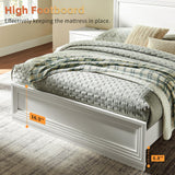 Cherytika Queen Wood Bed Frame with Headboard and Footboard, Farmhouse Queen Bed with RGB LED Light, Wood Slats Support, Noise-Free, Sturdy Structure, Easy Assembly, White Cherytika