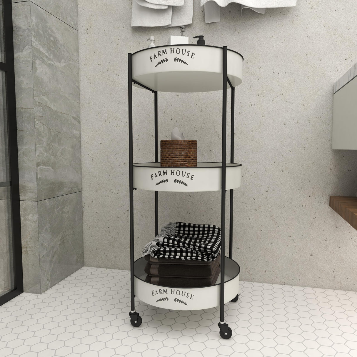 Deco 79 Metal Kitchen Rolling 3 Shelf Storage Cart with Wheels, 16" x 16" x 34", White, LARGE SIZE Deco 79