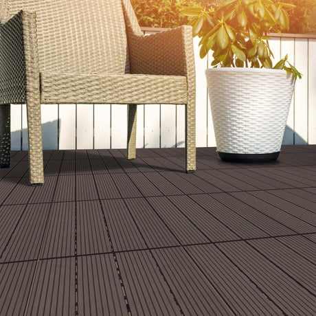 Interlocking Deck Tiles - 6-Pack 11.6-inch Waterproof All Weather Outdoor Flooring Balcony Poolside or Patio Click Decking by Pure Garden (Mocha) Pure Garden