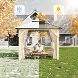 HarmonyHealth 10 x 10 Ft Wood Gazebo, Upgrade Wooden Frame, Double Galvanized Steel Roof, Hardtop Gazebo With Nettings And Curtains For Backyard, Patio, Garden And Lawn,Khaki HarmonyHealth