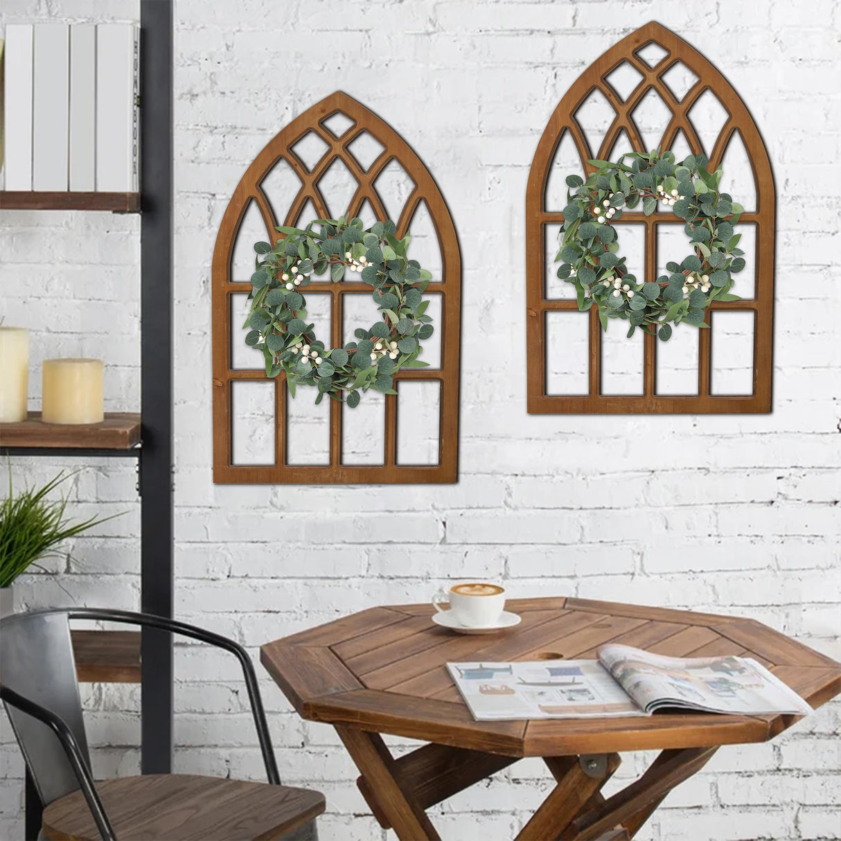 Sintosin Farmhouse Window Frames for Wall Decor Living Room 20 x 32 inch, Hanging Distressed Rustic Arched Wood Window Frame Bedroom Wall Decor Above Bed, Wall Panels for Interior Wall Decor Sintosin