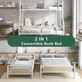 Jocoevol Metal Bunk Bed Twin Over Full, Industrial Bunkbeds Heavy Duty Bed with Safety Guard Rails and Space-Saving Design, Steel Bed for School, Bedroom (White) Jocoevol