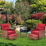 AVAWING 5 Pieces Patio Furniture Set, Outdoor Rattan Chairs with Metal Coffee Table, Ottomans & Soft Cushions, Wicker Conversation Bistro Set for Garden, Porch, Deck, Balcony (Red) AVAWING