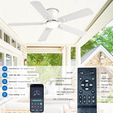 KNUN 52 inch Ceiling Fans with Lights, White Low Profile Ceiling Fan with Remote Control and App, Double-sided Fan Blades, 3CCT Dimmable LED, Noiseless, Flush Mount Ceiling Fan for Bedroom, Patio KNUN