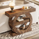 Tribesigns 41.3" Farmhouse Console Table, 3-Tier Sofa Table Behind Couch with Circle Base, Entryway Furniture with Storage Shelves for Living Room, Hallway, Foyer (Rustic Brown) Tribesigns