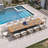 PURPLE LEAF 13 Pieces Patio Dining Set Aluminum Rectangular Table and Wicker Chairs with Cushions for Kitchen Porch Garden Modern Outdoor Furniture Sets, Teak PURPLE LEAF