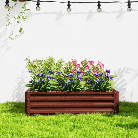 Outsunny Galvanized Raised Garden Bed, 4' x 4' x 1' Metal Planter Box, for Growing Vegetables, Flowers, Herbs, Succulents, Natural Wood Outsunny
