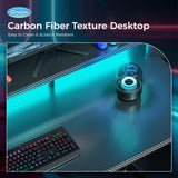 AODK Computer Desk, 56 Inch Gaming Desk with Led Lights & Power Outlet, Office Desk with Printer Storage Shelves, Reversible Desk with Monitor Shelf & Headphone Hook, Carbon Fiber Black AODK