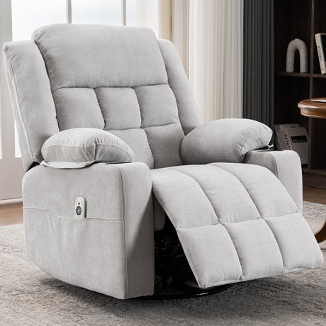 Ketaiyou Power Swivel Rocker Recliner Chair for Adults with Massage and Heat, USB and Type-C Ports, Infinite Position, Electric Glider Reclining Single Sofa Chair for Living Room(Grey) Ketaiyou