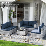 UDPATIO Patio Furniture Sets, Modular Rattan Outdoor Patio Sectional Furniture Sofa Set, Wicker Patio Conversation Set for Backyard, Deck w/Coffee Table, 7PC Grey/Blue (Include Sofa Cover) UDPATIO
