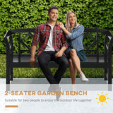 Outsunny Wooden Patio Bench, Outdoor Garden Bench with Backrest and Armrests, 3 Person Porch Bench with Rustic Country Diamond Pattern, Black Outsunny