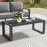 FansaFurn Aluminum Patio Outdoor Coffee Table with Tempered Glass Desktop, U-Frame Modern Patio Coffee Table with Adjustable Feet for Outdoor, Grey FansaFurn
