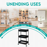 ZOES HOMEWARE 3 Tier Rolling Cart, Metal Utility Cart with 4 Hooks, Rolling Storage Cart on Wheels, Small Organizer Cart for Nursery, Kitchen, Living Room, Bathroom, Black ZOES HOMEWARE