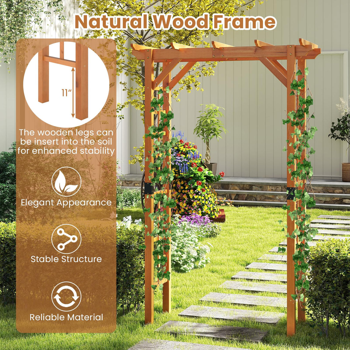 Moccha Flat-top Wooden Garden Arch - 7 FT Outdoor Arbor Trellis for Climbing Plants, Roses, Vines, Outside Pergola Planter, Garden Arbor for Lawn Backyard Wedding Ceremony Bridal Party LDAILY
