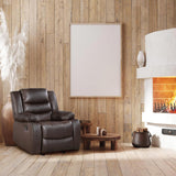 Prilinex Brown Rocker Recliner Chair - Oversized Leather Lazy Boy Recliner Chair with Overstuffed Armrest, Faux Leather Manual Reclining Chair for Living Room, Bedroom, Home Theater Prilinex