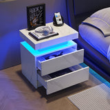 DobleCliCli LED Nightstands, Modern End Side Table with 2 Drawers, LED Bedroom Furniture for Bedroom and Living Room, White Marble Pattern DobleCliCli