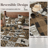 3 Piece Cabin King Size Quilt Sets Farmhouse Rustic Reversible Microfiber Soft Lightweight Bedspread Comforter with 2 Shams Patchwork Country Lodge Bedding Quilts Set for All Season, 106''x96'', Brown Tritard