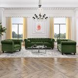 Asucoora Tufted Velvet Sofa Couch for Living Room, Rolled Arm 3-Seater Sofa Couch with Nailhead Trim and 2 Neck Roll Pillows, Small Apartment Chesterfield Sofa Green Asucoora