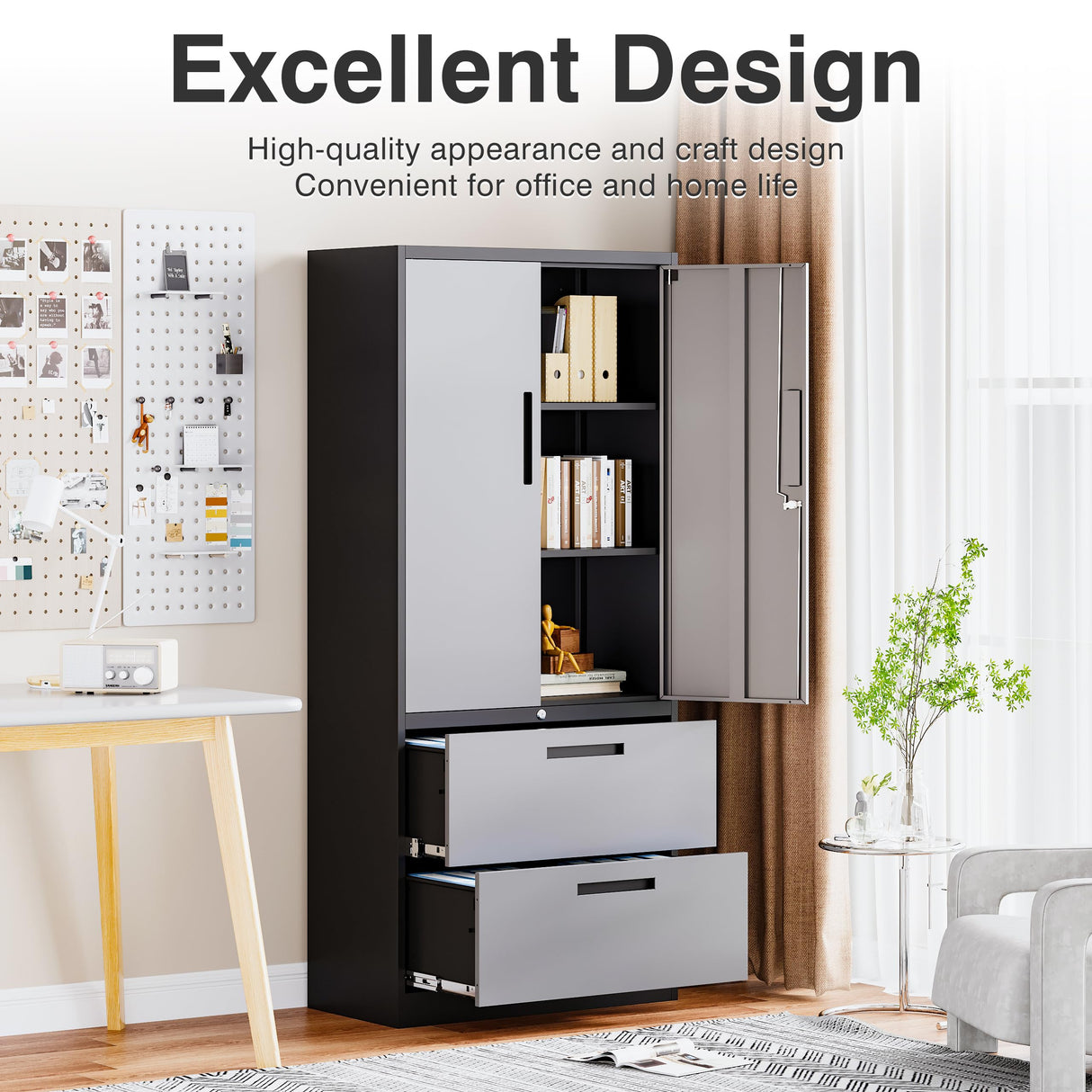 SISESOL Metal Storage Cabinet with Drawers, 71" File Cabinets for Home Office, Locking Steel Storage Cabinet with Doors and Shelves for Home, Office, Warehouse, Garage, School (Gray, 2 Drawers) SISESOL