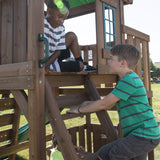 Swing-N-Slide WS 8357 Elkhorn Swing Set with Slide, Climbing Wall & Swings, Wood Swing-N-Slide