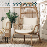 YITAHOME Outdoor Narrow Egg Chair Wicker, Patio Rattan Basket Chair with 370lbs Capacity Indoor Egg Chairs with Stand & Cushion Cocoon Chair for Bedroom, Patio, Balcony - Beige YITAHOME