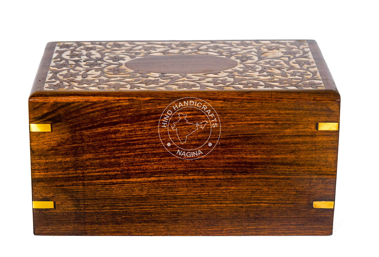 HIND HANDICRAFTS Beautifully Handmade & Handcrafted Rosewood Floral Engraving Wooden Cremation Box/Urns for Human Ashes Adult, Funeral Urn Box (9" x Hind Handicrafts