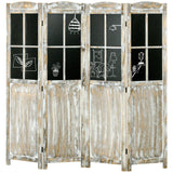 HOMCOM 4 Panel Room Divider, 5.6' Tall Farmhouse Style Folding Indoor Portable Wood Privacy Screen with Black Boards, Hinged Freestanding Partition Wall Dividers for Home Office, Natural HOMCOM